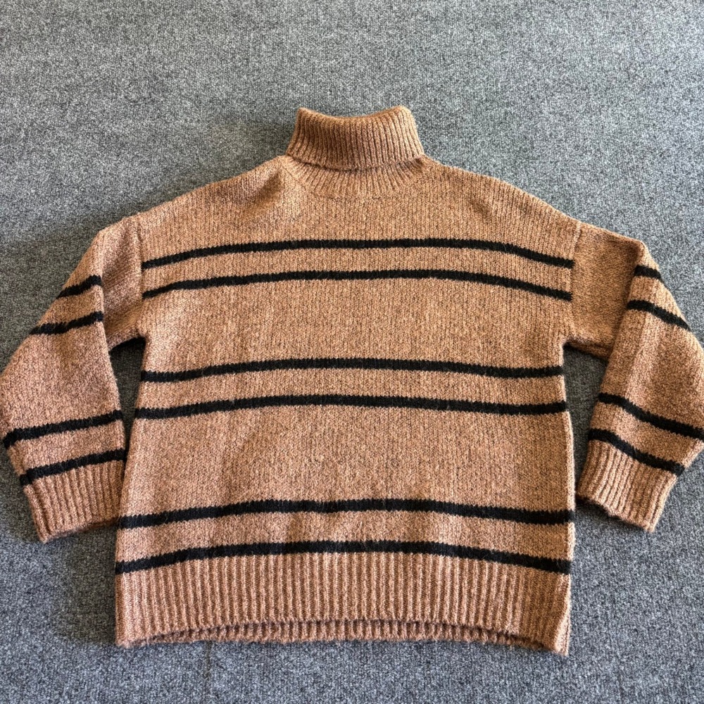 Line and Dot Womens Brown Striped Turtleneck Sweater LT4292B Size S